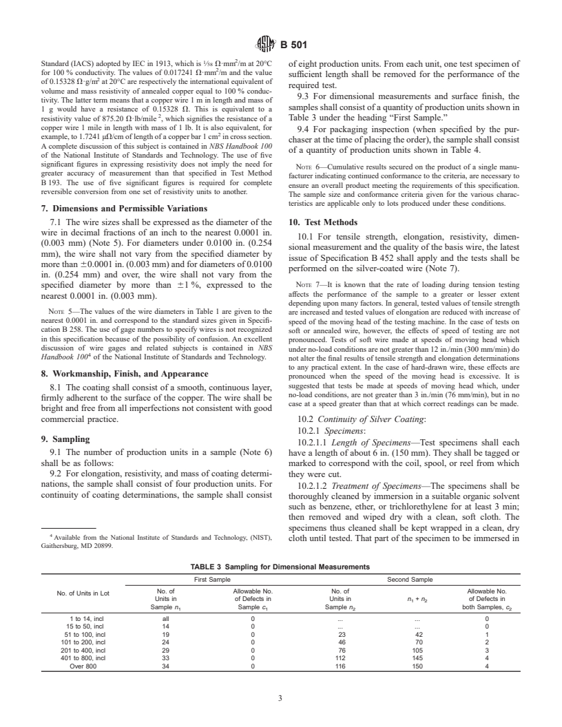 ASTM B501-99 - Standard Specification for Silver-Coated, Copper-Clad Steel Wire for Electronic Application