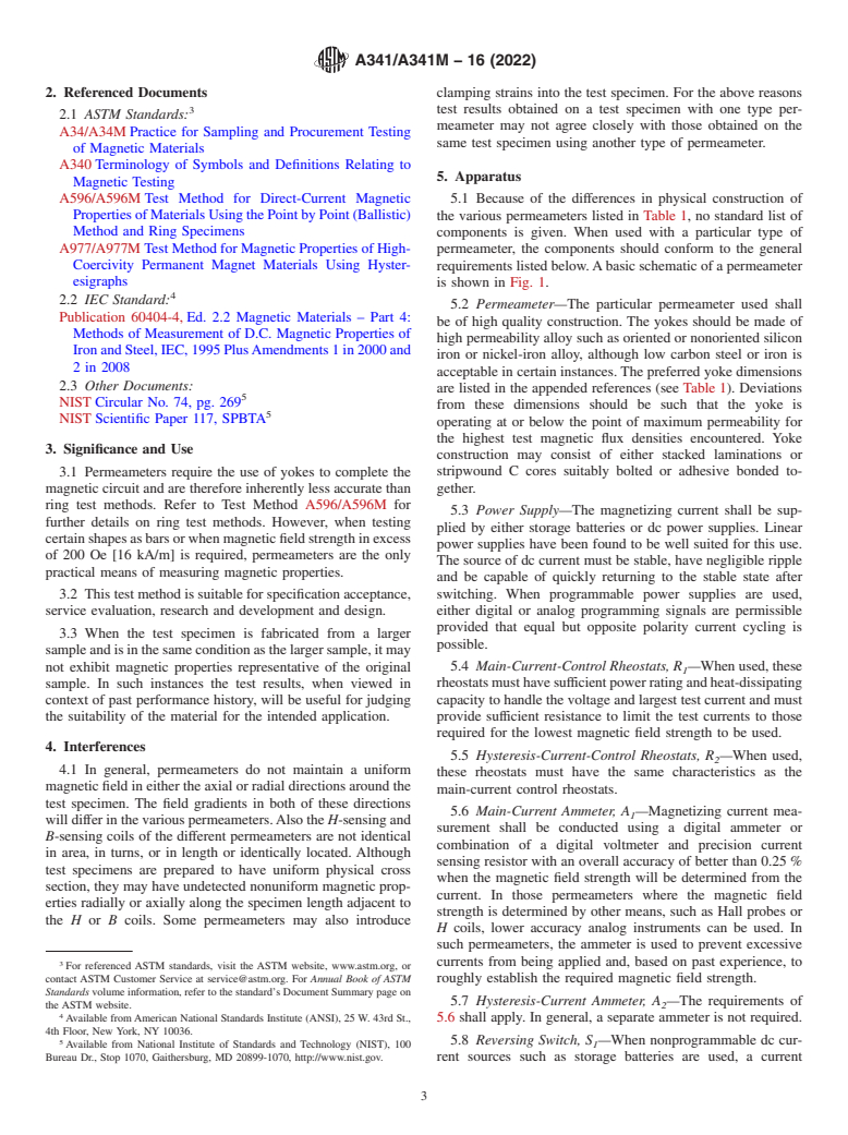 ASTM A341/A341M-16(2022) - Standard Test Method for  Direct Current Magnetic Properties of Soft Magnetic Materials  Using D-C Permeameters and the Point by Point (Ballistic) Test Methods