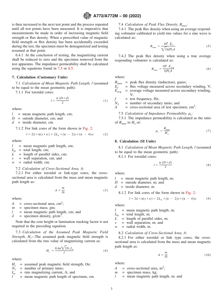 ASTM A772/A772M-00(2022) - Standard Test Method for AC Magnetic Permeability of Materials Using Sinusoidal Current