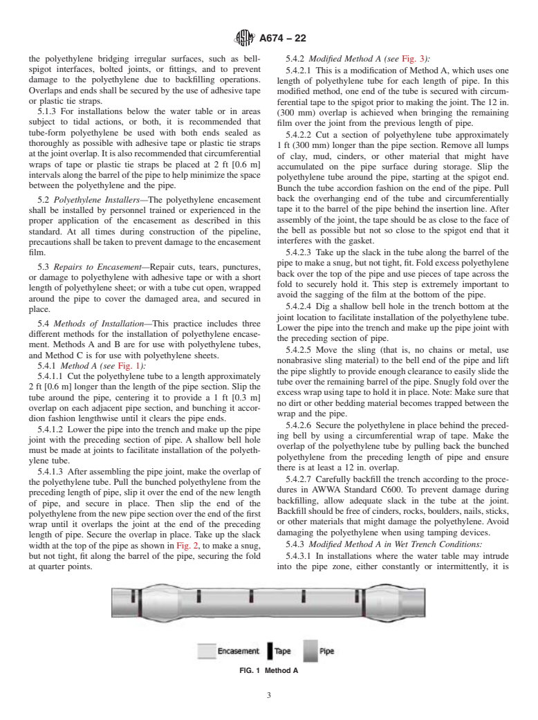ASTM A674-22 - Standard Practice for  Polyethylene Encasement for Ductile Iron Pipe