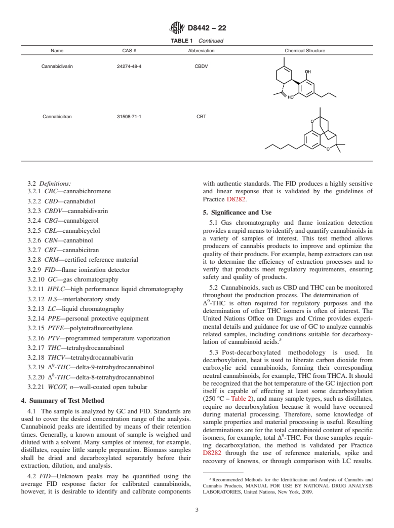 ASTM D8442-22 - Standard Test Method for Determination of Cannabinoids in Cannabis Raw Materials and  Resin Cannabis Products by Gas Chromatography and Flame Ionization  Detection