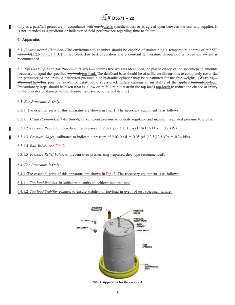 REDLINE ASTM D5571-22 - Standard Test Method for  Environmental Stress Crack Resistance (ESCR) of Plastic Tight-head  Drums Not Exceeding 60 Gal (227 L) in Rated Capacity