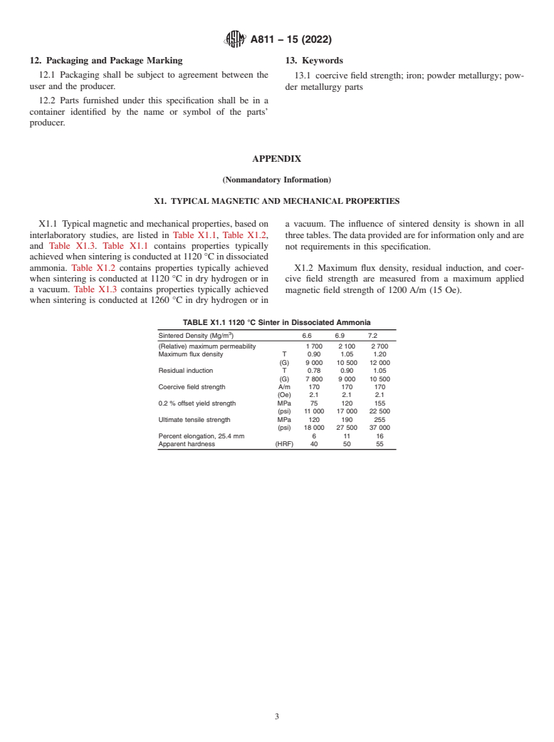 ASTM A811-15(2022) - Standard Specification for  Soft Magnetic Iron Parts Fabricated by Powder Metallurgy Techniques