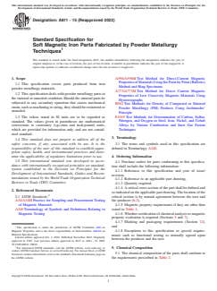 ASTM A811-15(2022) ASTM A811-15(2022) - Standard Specification for Soft Magnetic Iron Parts Fabricated by Powder Metallurgy Techniques - Page 1 preview