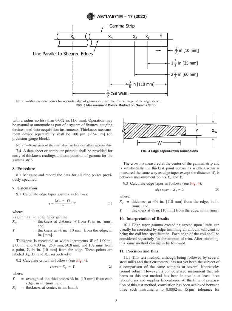 ASTM A971/A971M-17(2022) - Standard Test Method for  Measuring Edge Taper and Crown of Flat-Rolled Electrical Steel   Coils