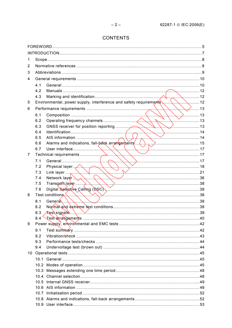 IEC 62287-1:2006 IEC 62287-1:2006 - Maritime navigation and radiocommunication equipment and systems - Class B shipborne equipment of the automatic identification system (AIS) - Part 1: Carrier-sense time division multiple access (CSTDMA) techniques
Released:3/20/2006
Isbn:283188523X - Page 4 preview