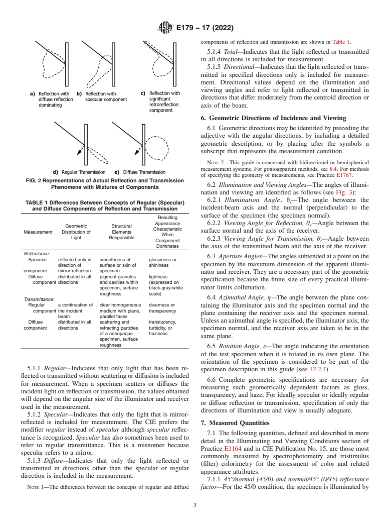 ASTM E179-17(2022) - Standard Guide for Selection of Geometric Conditions for Measurement of Reflection  and Transmission Properties of Materials