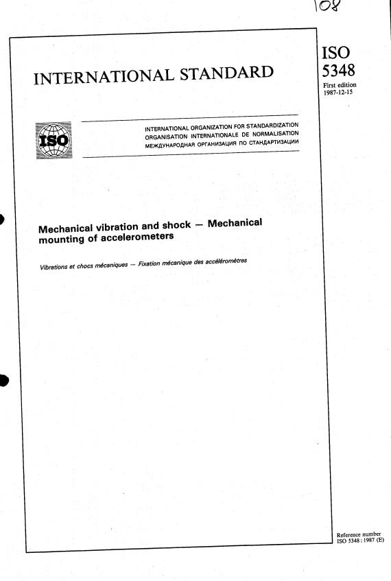 ISO 5348:1987 - Mechanical vibration and shock -- Mechanical mounting of accelerometers