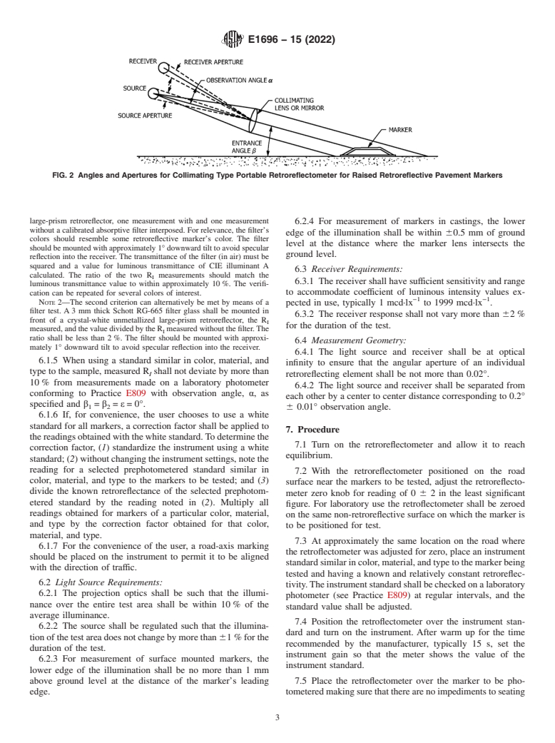 ASTM E1696-15(2022) - Standard Test Method for Field Measurement of Raised Retroreflective Pavement Markers   Using a Portable Retroreflectometer