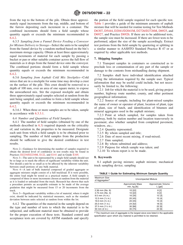 ASTM D979/D979M-22 - Standard Practice for Sampling Asphalt Mixtures