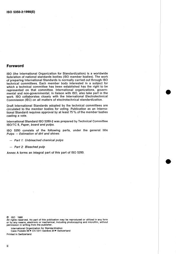 ISO 5350-2:1990 ISO 5350-2:1990 - Pulps -- Estimation of dirt and shives - Page 2 preview