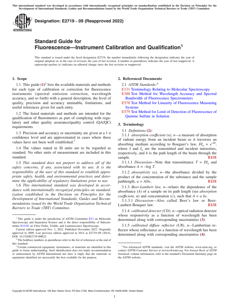 ASTM E2719-09(2022) - Standard Guide for Fluorescence—Instrument Calibration and Qualification