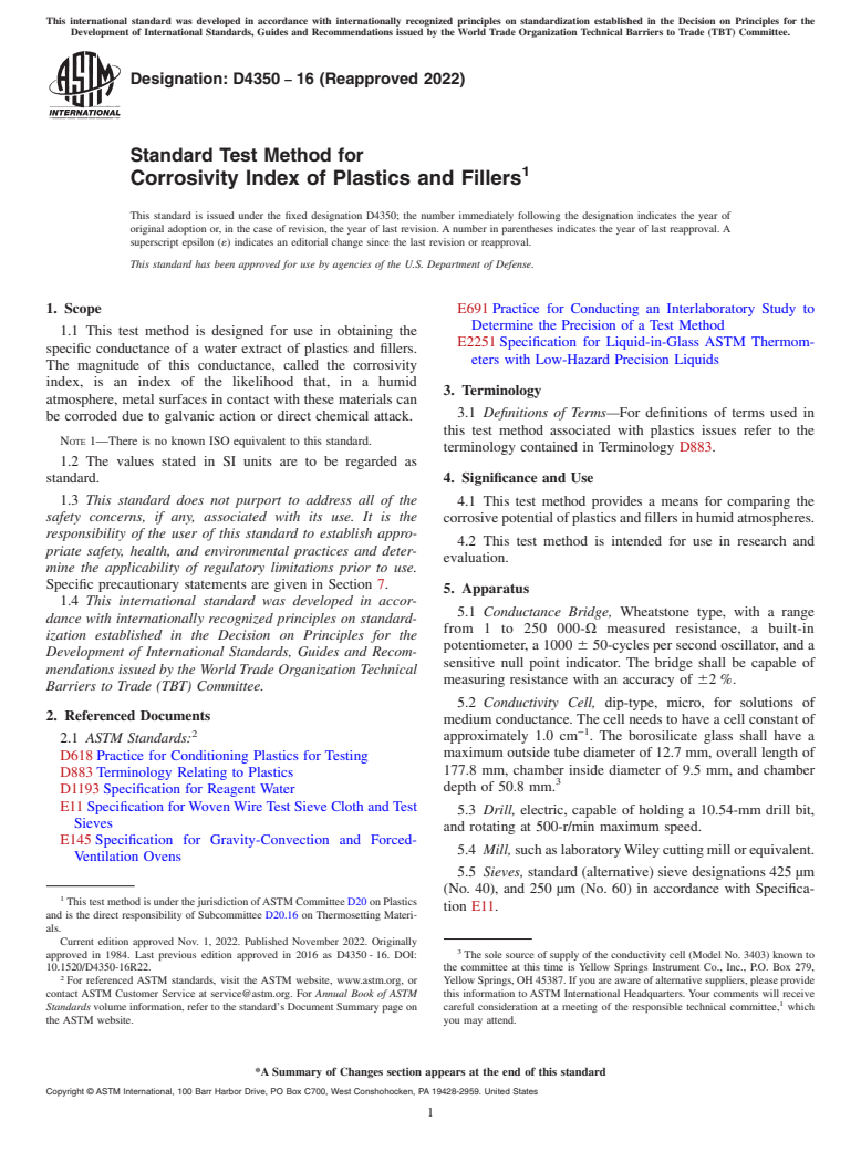 ASTM D4350-16(2022) - Standard Test Method for  Corrosivity Index of Plastics and Fillers