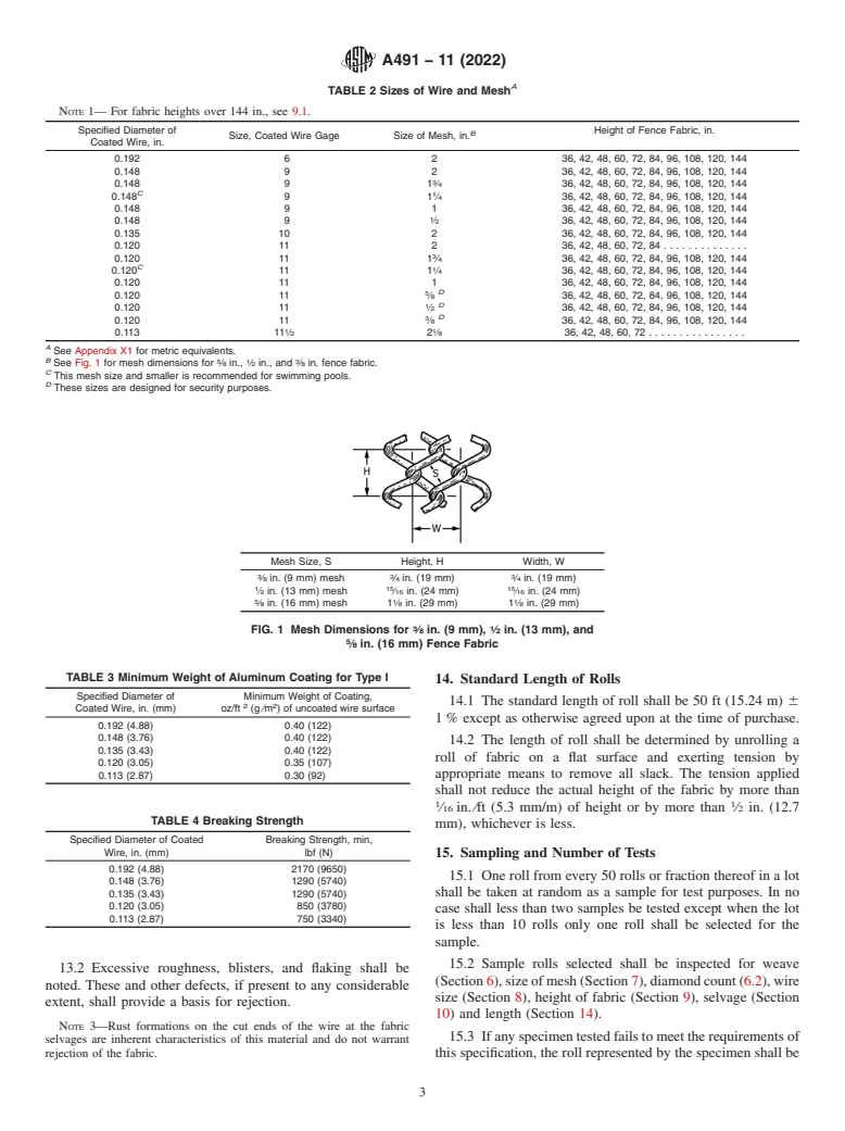 ASTM A491-11(2022) - Standard Specification for  Aluminum-Coated Steel Chain-Link Fence Fabric