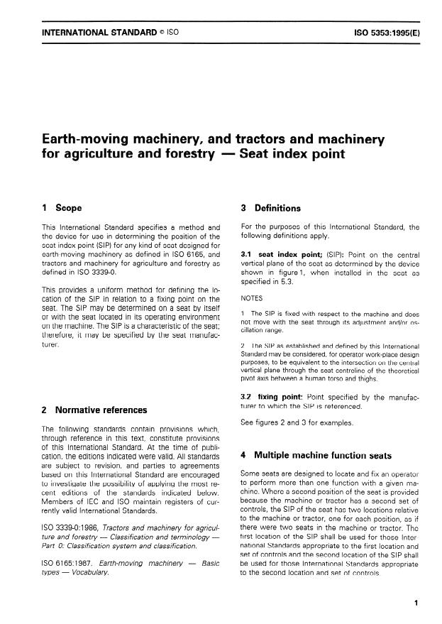 ISO 5353:1995 - Earth-moving machinery, and tractors and machinery for agriculture and forestry -- Seat index point