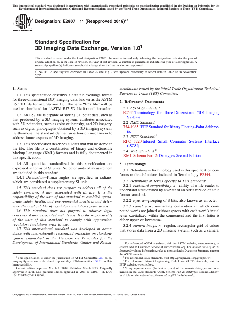 ASTM E2807-11(2019)e1 - Standard Specification for  3D Imaging Data Exchange, Version 1.0