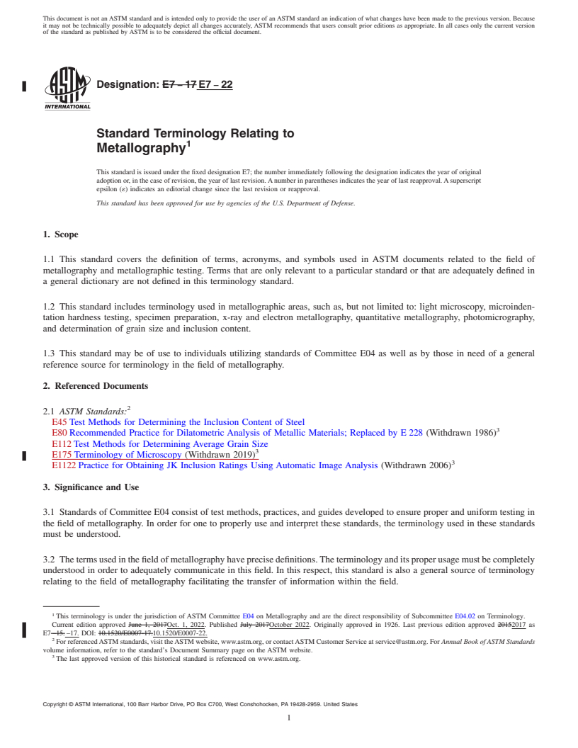 REDLINE ASTM E7-22 - Standard Terminology Relating to  Metallography
