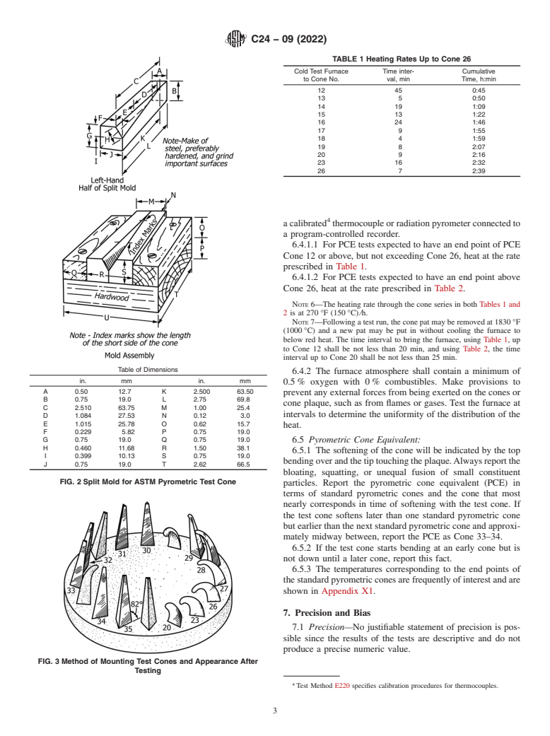 ASTM C24-09(2022) - Standard Test Method for Pyrometric Cone Equivalent (PCE) of Fireclay and High-Alumina  Refractory Materials