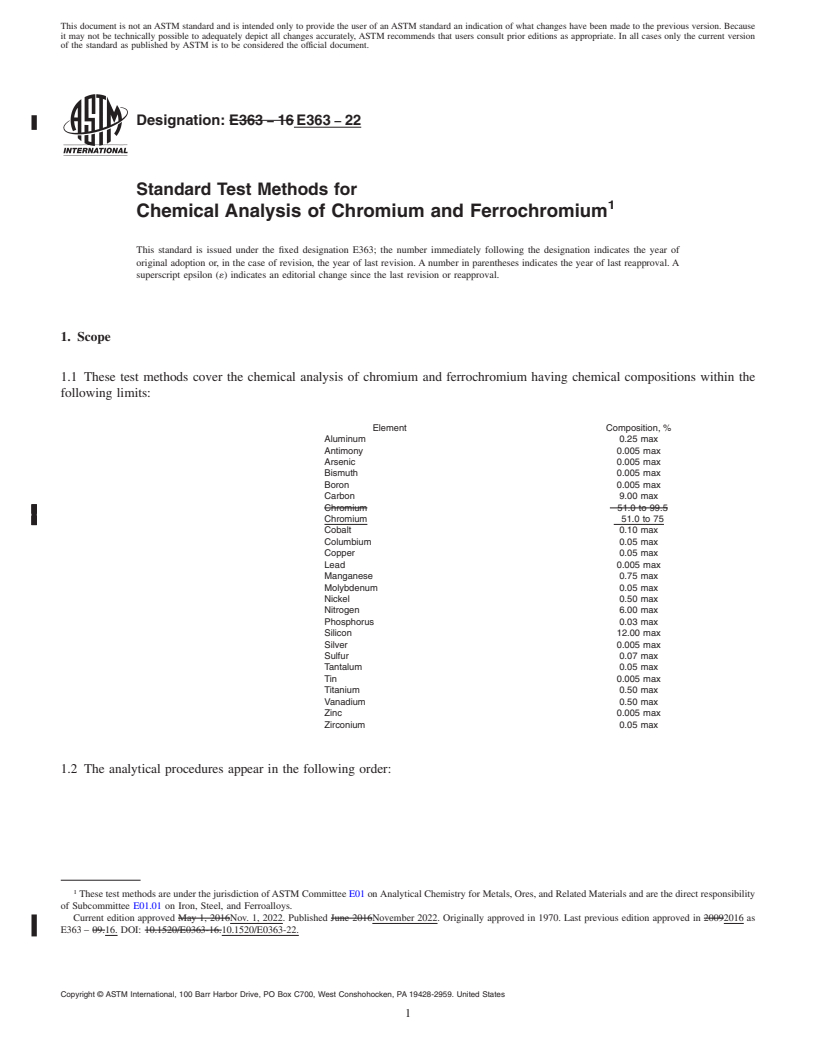 REDLINE ASTM E363-22 - Standard Test Methods for  Chemical Analysis of Chromium and Ferrochromium