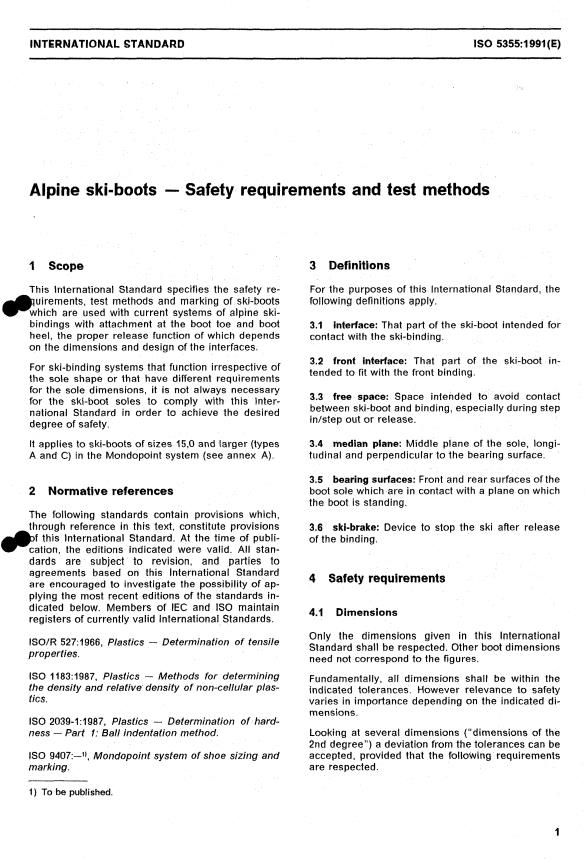 ISO 5355:1991 - Alpine ski-boots -- Safety requirements and test methods