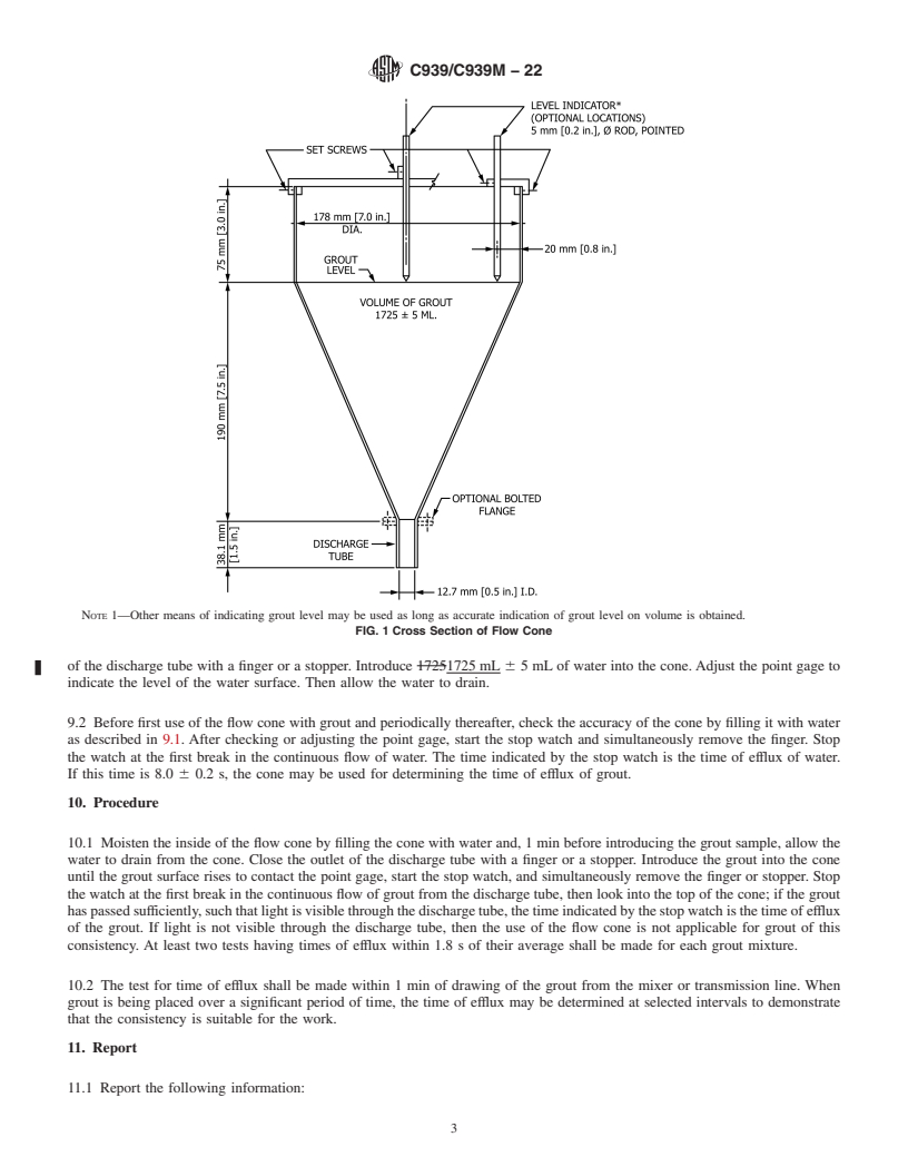 REDLINE ASTM C939/C939M-22 - Standard Test Method for  Flow of Grout for Preplaced-Aggregate Concrete (Flow Cone Method)