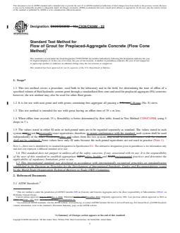 ASTM C939/C939M-22 REDLINE ASTM C939/C939M-22 - Standard Test Method for Flow of Grout for Preplaced-Aggregate Concrete (Flow Cone Method) - Page 1 preview