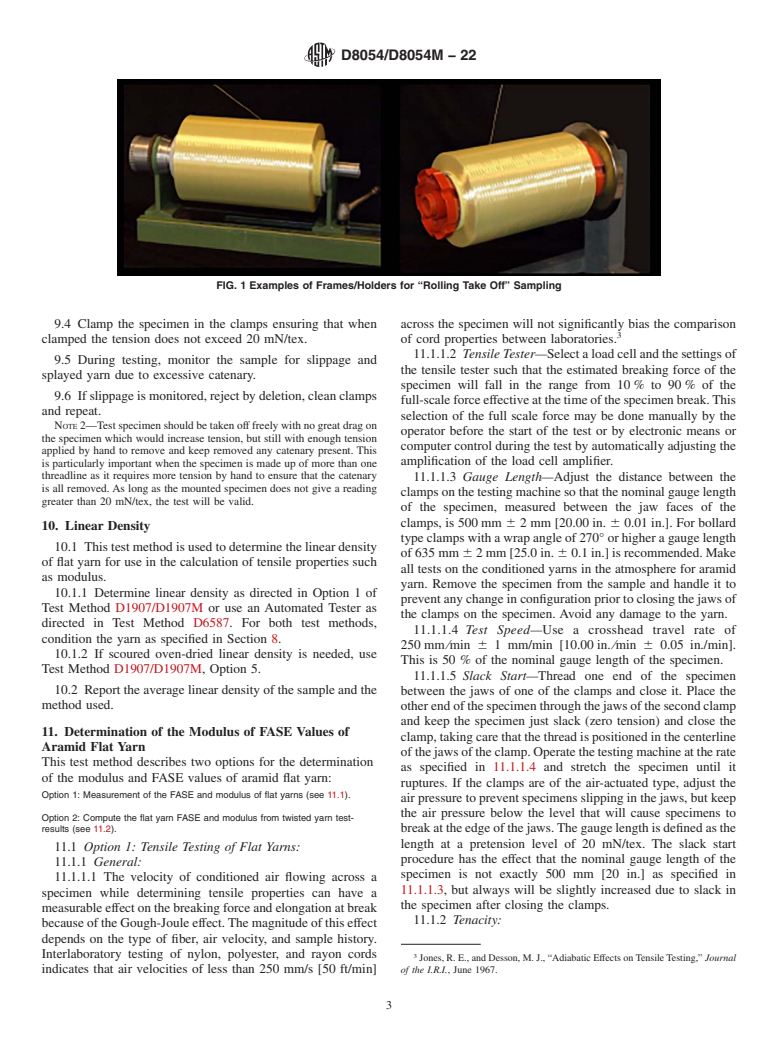 ASTM D8054/D8054M-22 - Standard Test Methods for Tensile Testing of Para-Aramid Flat Yarns