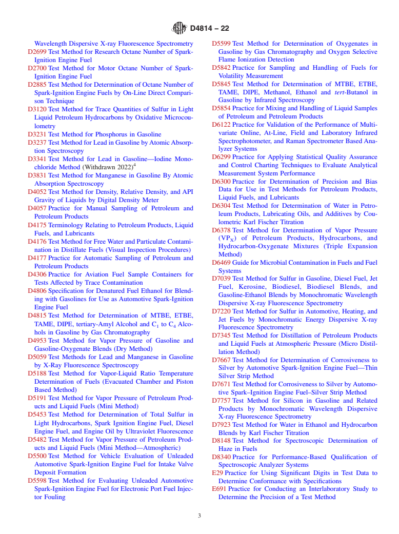 ASTM D4814-22 - Standard Specification for Automotive Spark-Ignition Engine Fuel