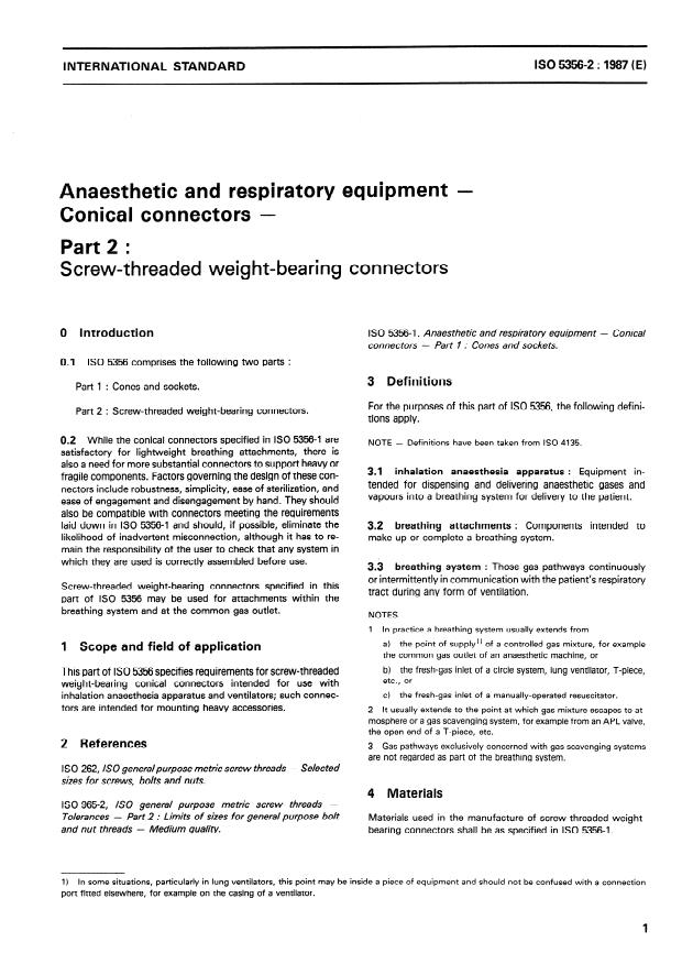 ISO 5356-2:1987 - Anaesthetic and respiratory equipment -- Conical connectors