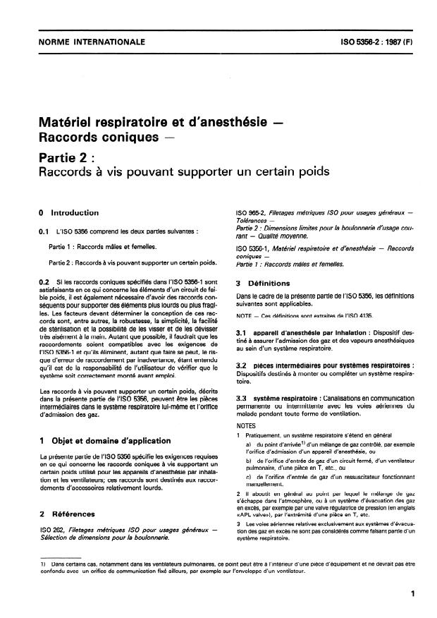 ISO 5356-2:1987 - Matériel respiratoire et d'anesthésie -- Raccords coniques