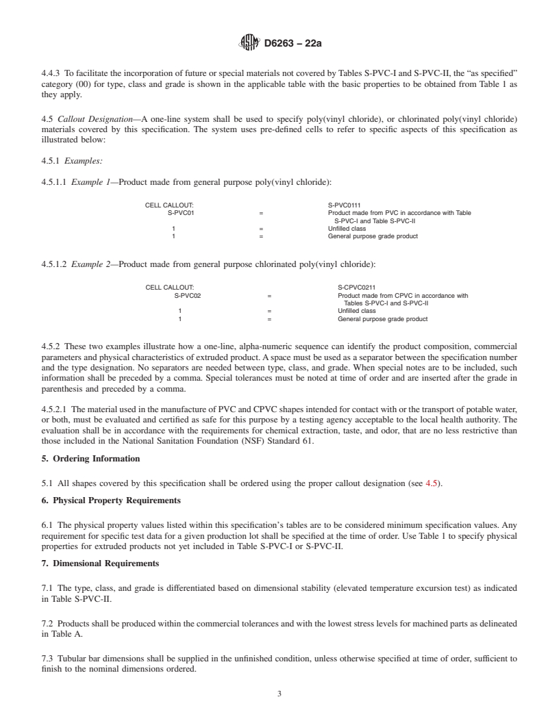 REDLINE ASTM D6263-22a - Standard Specification for Extruded Rods and Bars Made From Rigid Poly(Vinyl Chloride)  (PVC) and Chlorinated Poly(Vinyl Chloride) (CPVC)