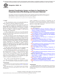ASTM D5204-22 ASTM D5204-22 - Standard Classification System and Basis for Specification for Polyamide-Imide (PAI) Molding and Extrusion Materials - Page 1 preview