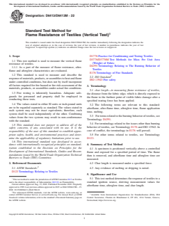 ASTM D6413/D6413M-22 ASTM D6413/D6413M-22 - Standard Test Method for Flame Resistance of Textiles (Vertical Test) - Page 1 preview