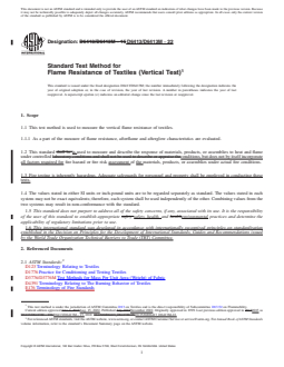 ASTM D6413/D6413M-22 REDLINE ASTM D6413/D6413M-22 - Standard Test Method for Flame Resistance of Textiles (Vertical Test) - Page 1 preview