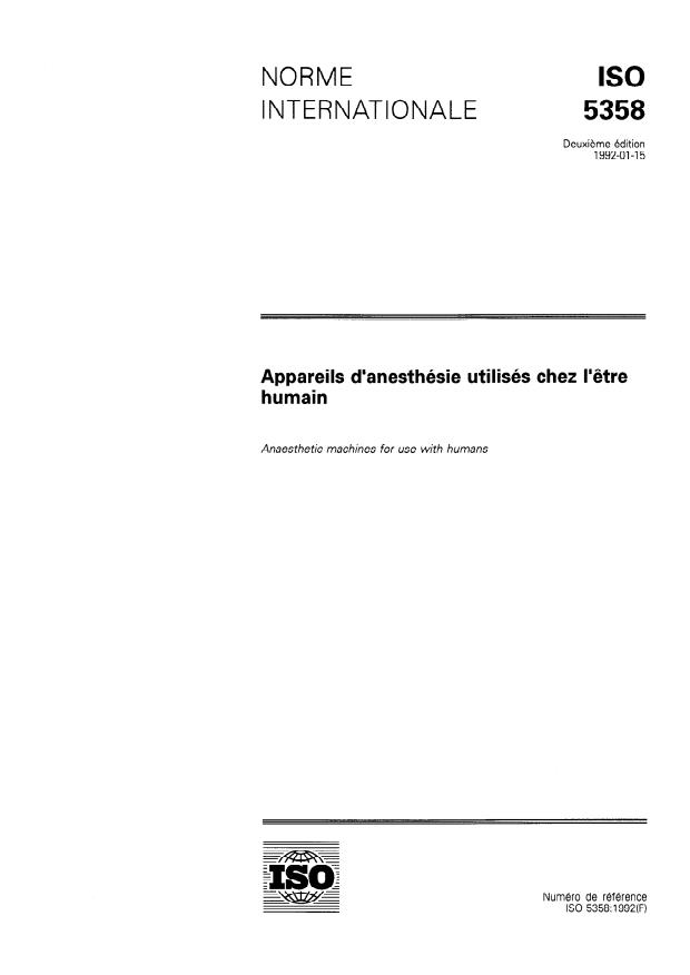 ISO 5358:1992 - Appareils d'anesthésie utilisés chez l'etre humain
