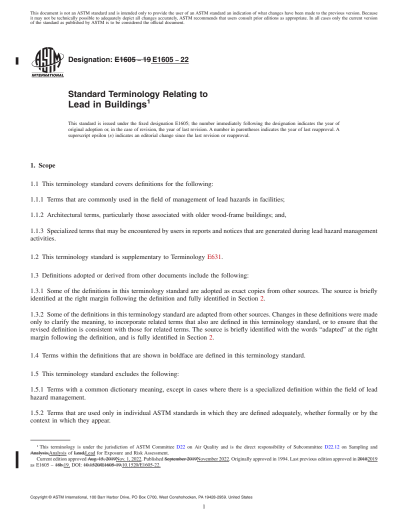 REDLINE ASTM E1605-22 - Standard Terminology Relating to Lead in Buildings