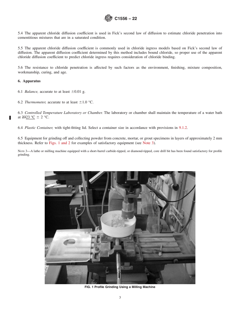 REDLINE ASTM C1556-22 - Standard Test Method for  Determining the Apparent Chloride Diffusion Coefficient of  Cementitious Mixtures by Bulk Diffusion