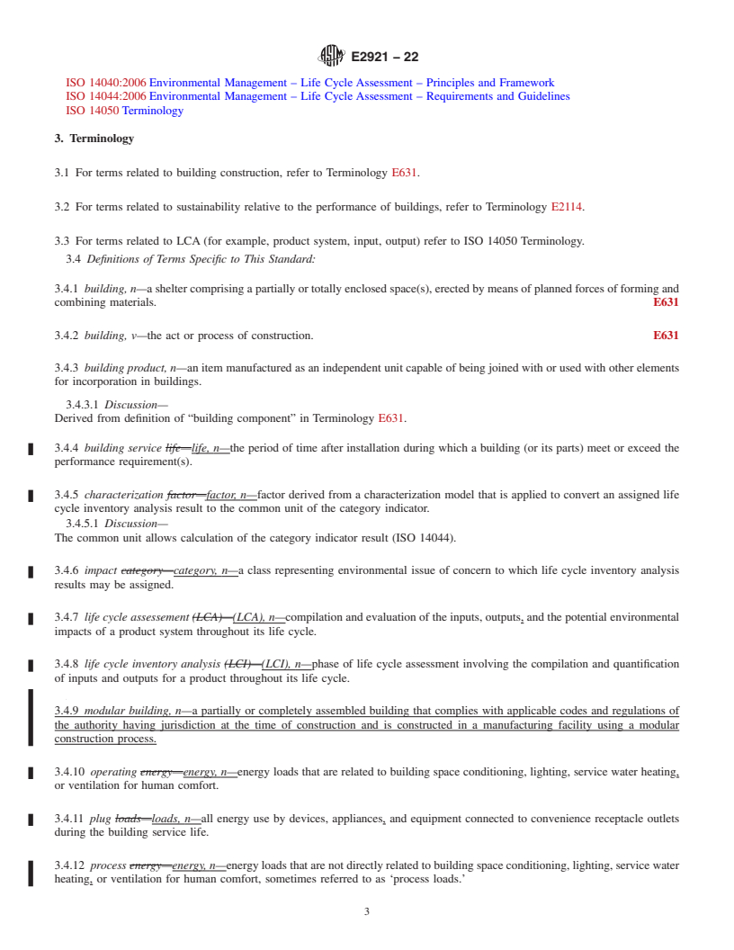 REDLINE ASTM E2921-22 - Standard Practice for Minimum Criteria for Comparing Whole Building Life Cycle Assessments  for Use with Building Codes, Standards, and Rating Systems