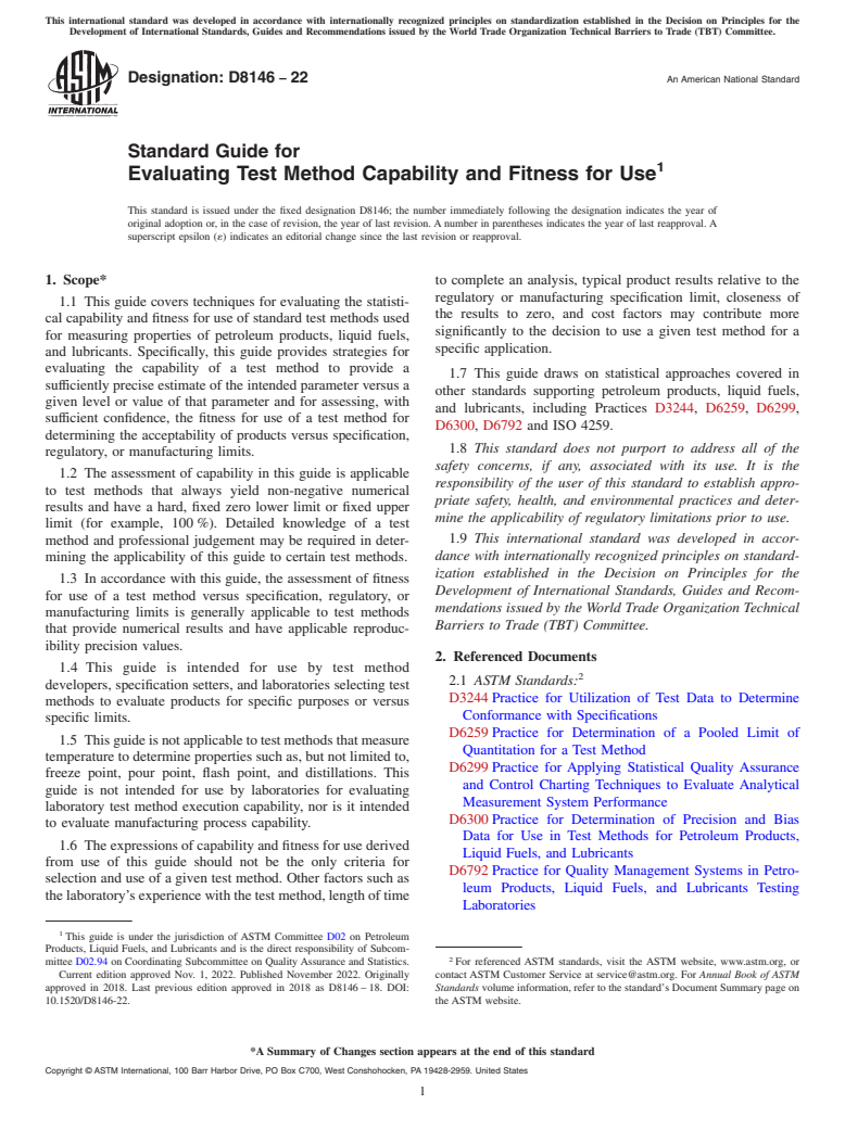 ASTM D8146-22 - Standard Guide for Evaluating Test Method Capability and Fitness for Use