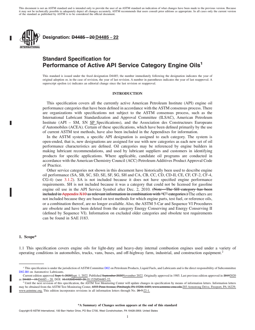 REDLINE ASTM D4485-22 - Standard Specification for  Performance of Active API Service Category Engine Oils