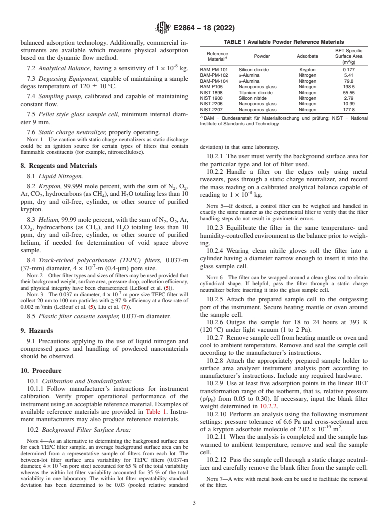 ASTM E2864-18(2022) - Standard Test Method for Measurement of Airborne Metal Oxide Nanoparticle Surface Area  Concentration in Inhalation Exposure Chambers using Krypton Gas Adsorption