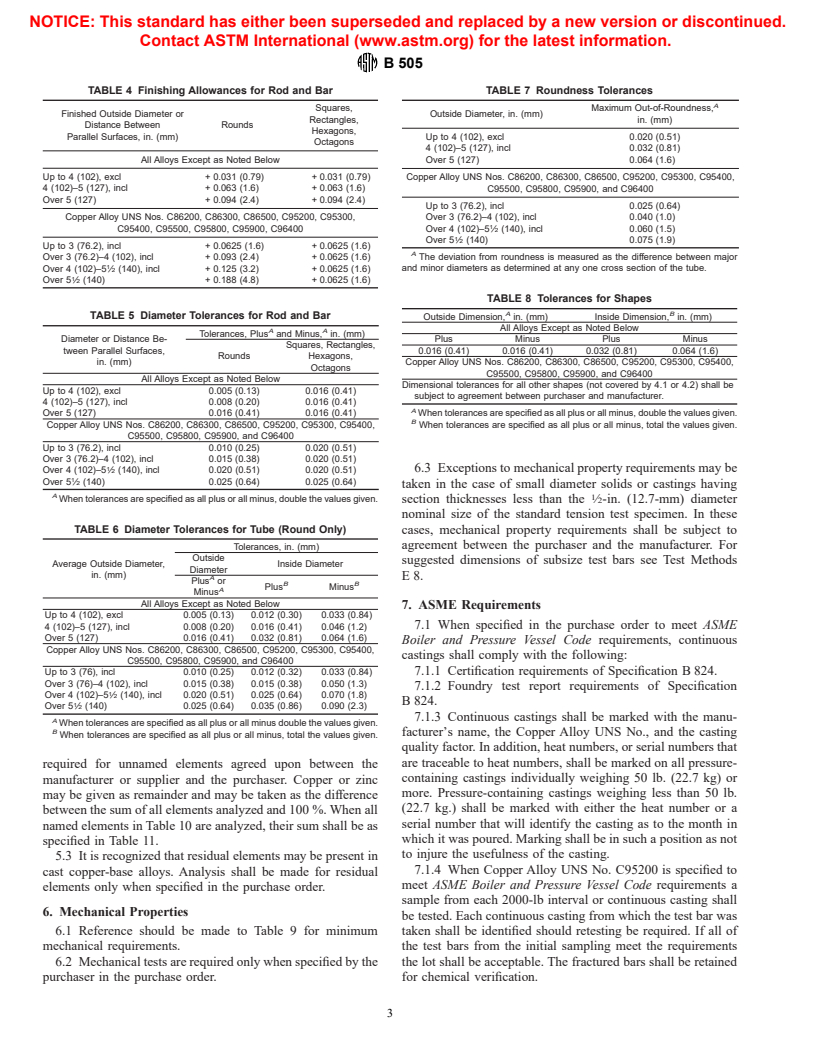 ASTM B505-96 - Standard Specification for Copper-Base Alloy Continuous Castings