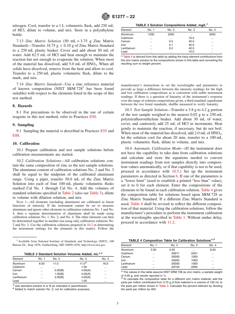 ASTM E1277-22 - Standard Test Method for  Analysis of Zinc-5 % Aluminum-Mischmetal Alloys by Inductively  Coupled Plasma Atomic Emission Spectrometry