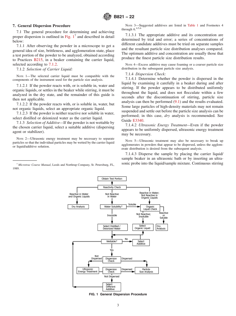 ASTM B821-22 - Standard Guide for  Liquid Dispersion of Metal Powders and Related Compounds for   Particle Size Analysis