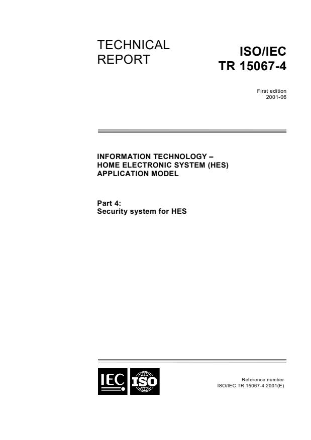 ISO/IEC TR 15067-4:2001 - Information technology - Home Electronic System (HES) application model - Part 4: Security system for HES