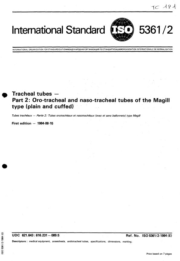 ISO 5361-2:1984 - Tracheal tubes
