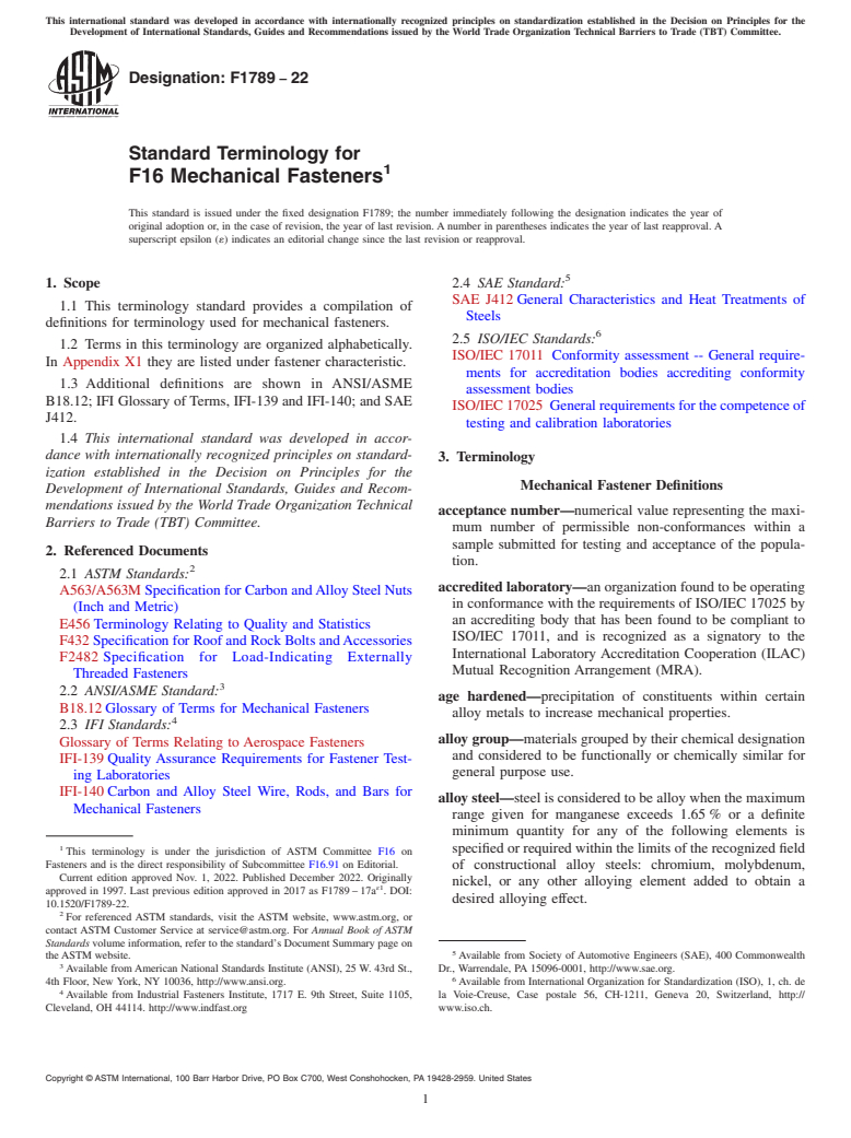 ASTM F1789-22 - Standard Terminology for  F16 Mechanical Fasteners