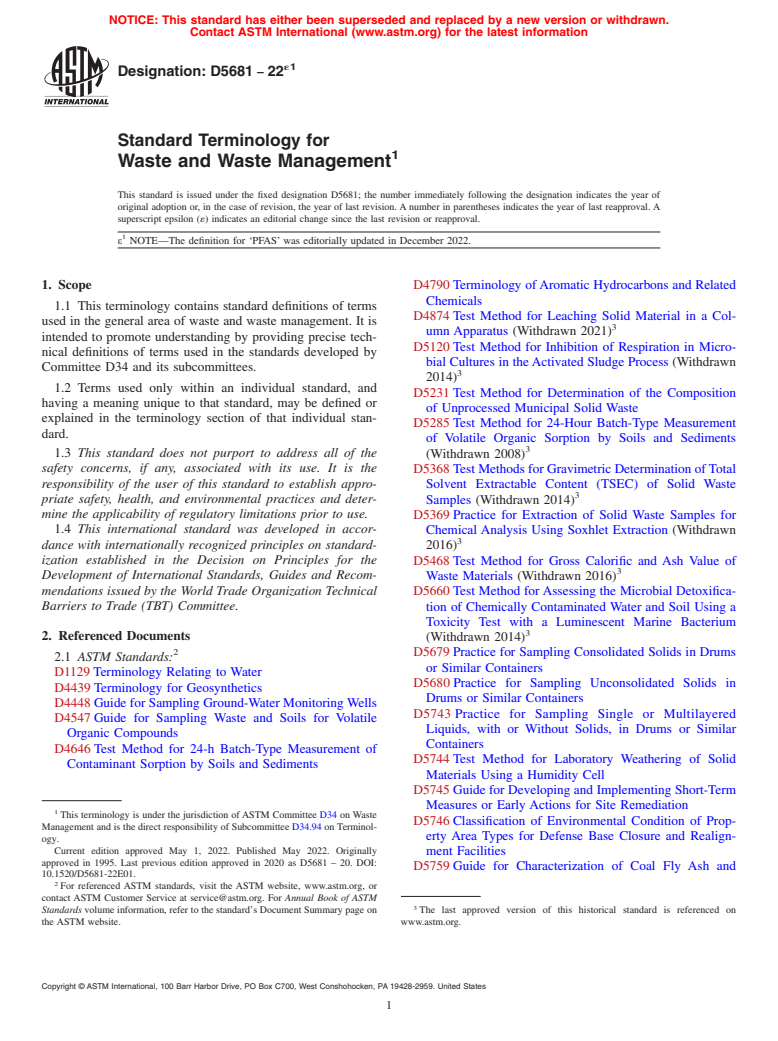 ASTM D5681-22e1 - Standard Terminology for  Waste and Waste Management