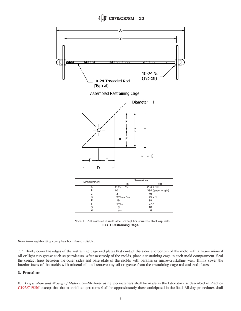 REDLINE ASTM C878/C878M-22 - Standard Test Method for  Restrained Expansion of Shrinkage-Compensating Concrete