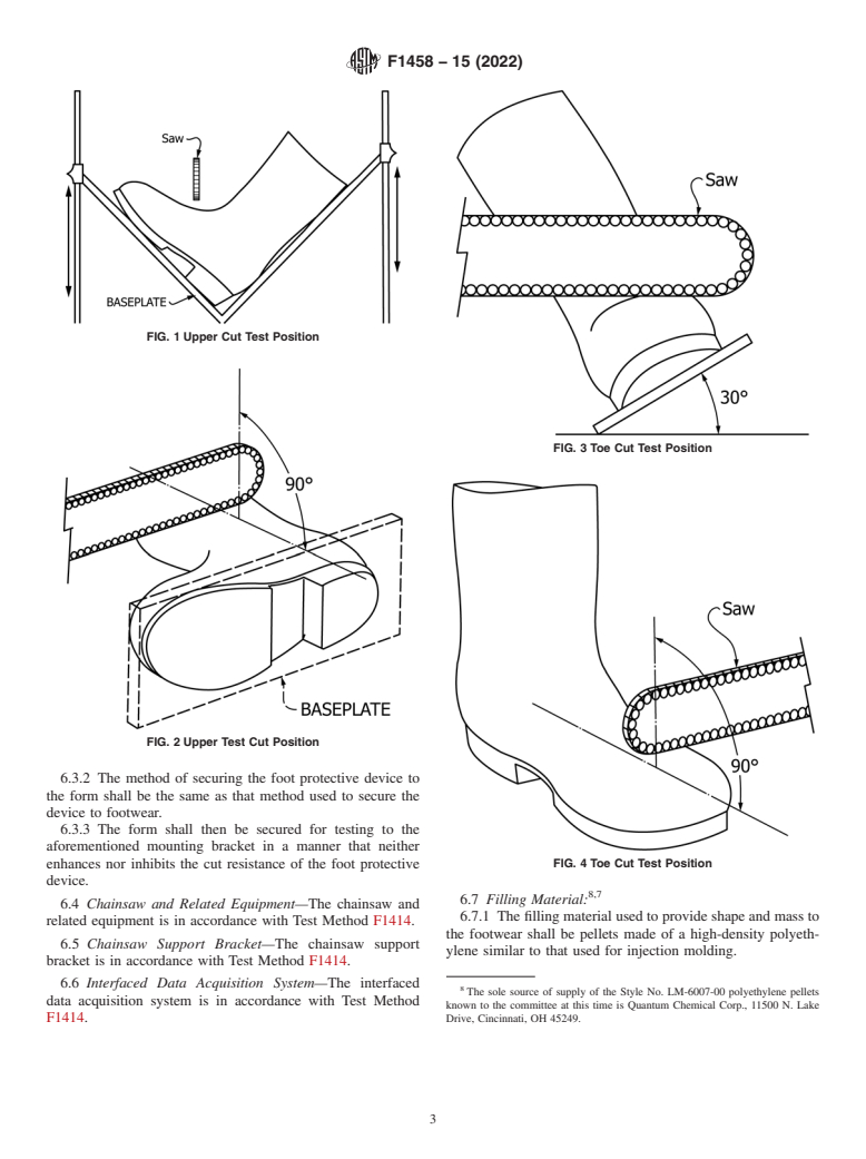 ASTM F1458-15(2022) - Standard Test Method for Measurement of Cut Resistance to Chainsaw of Foot Protective  Devices